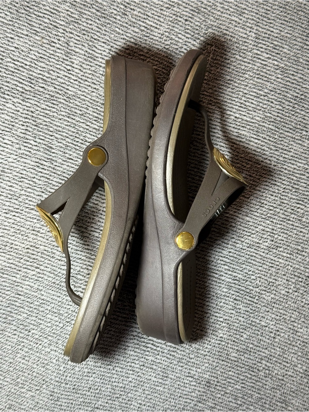 CROCS Brown Sandal with Gold Medallion Accent - Picture 4 of 5